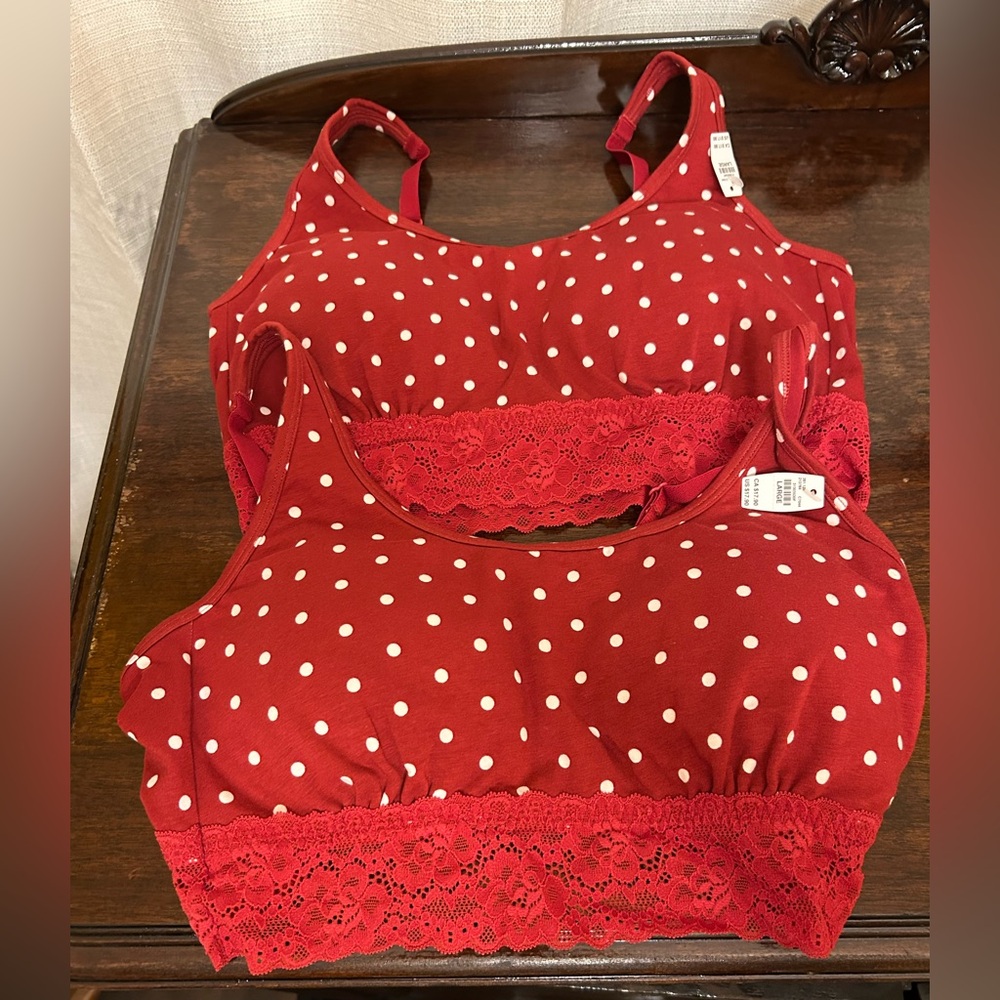 Maurices Red and White Polka Dot Lace Bralette Large Set of 2 NWT